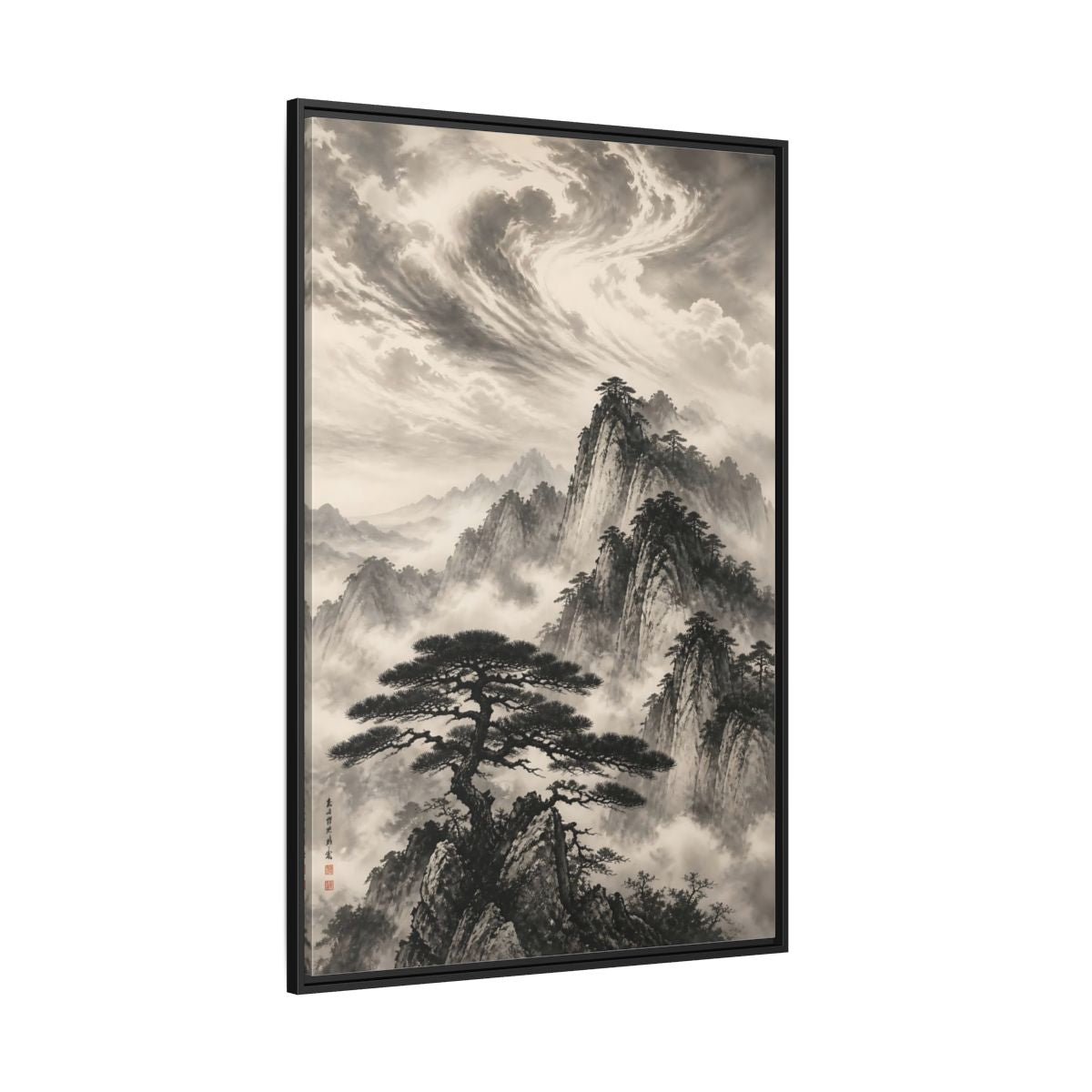 Side Mockup 12. Nature Mountains Monochrome Mountains shown as stretched canvas wall art