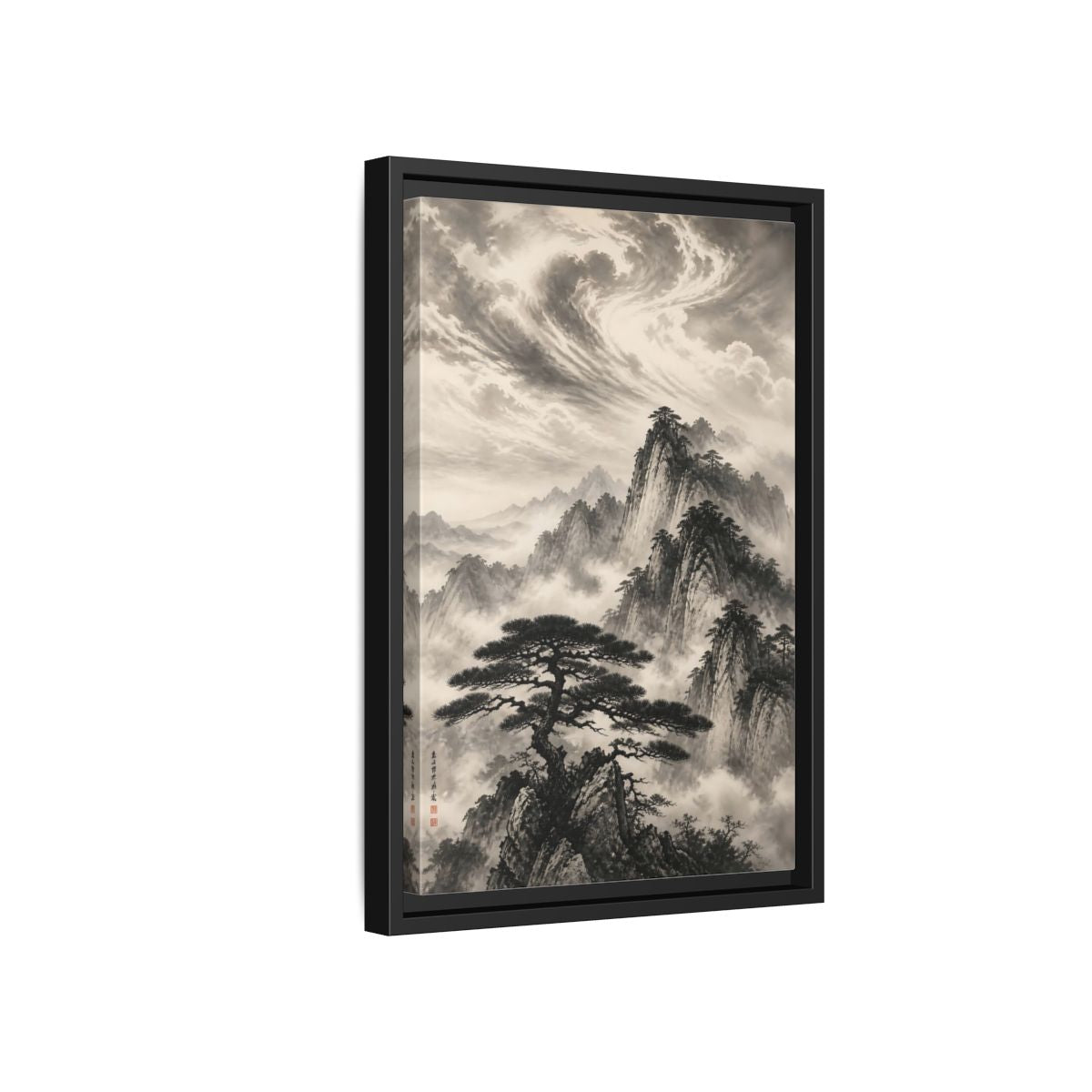 Side Mockup 6. Nature Mountains Monochrome Mountains shown as stretched canvas wall art