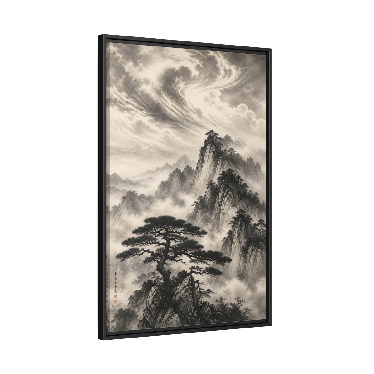 Side Mockup 13. Nature Mountains Monochrome Mountains shown as stretched canvas wall art