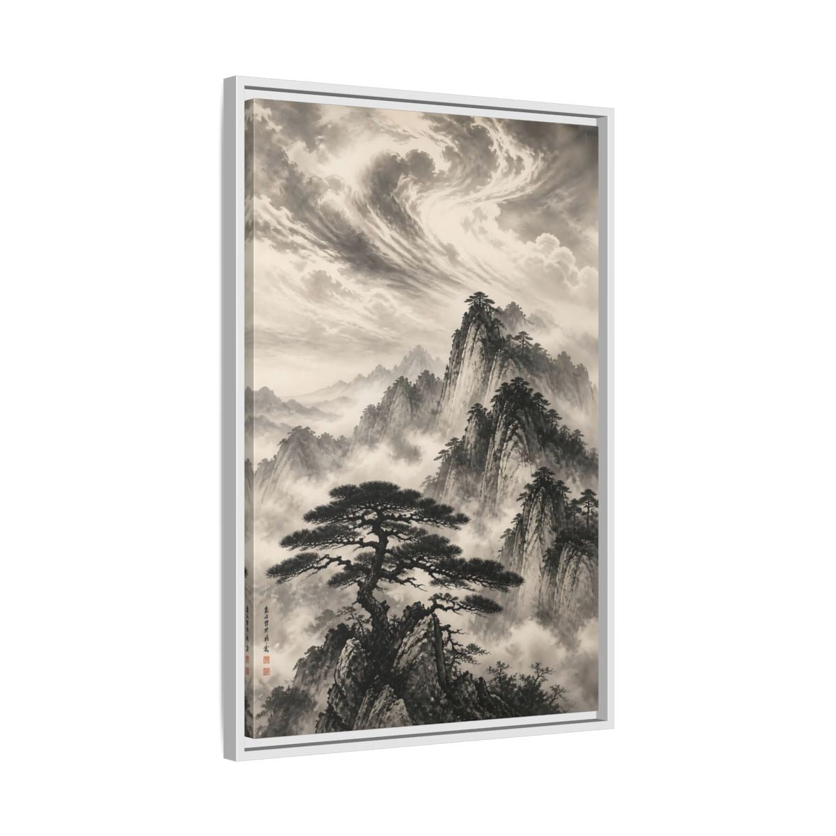 Side Mockup 10. Nature Mountains Monochrome Mountains shown as stretched canvas wall art