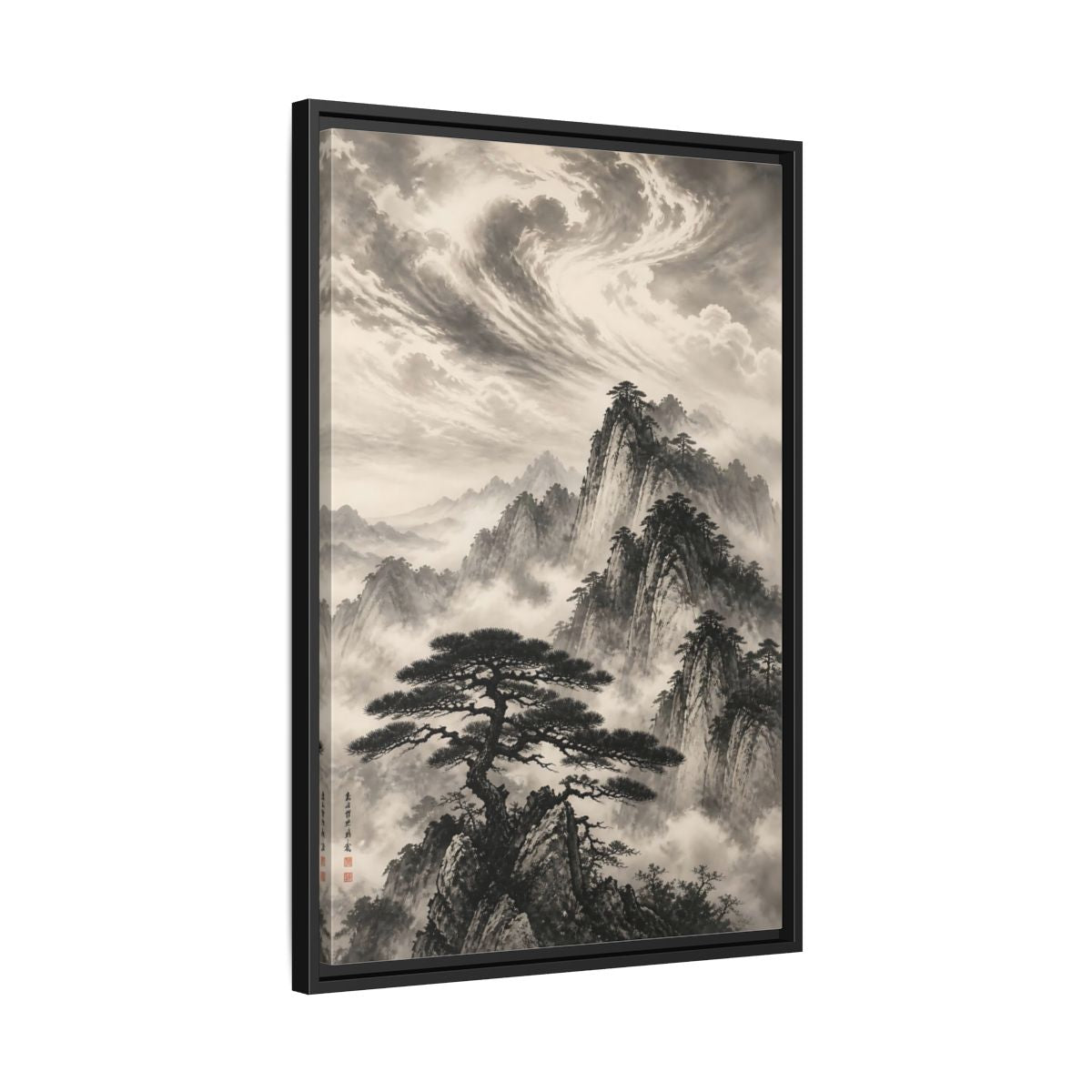 Side Mockup 14. Nature Mountains Monochrome Mountains shown as stretched canvas wall art