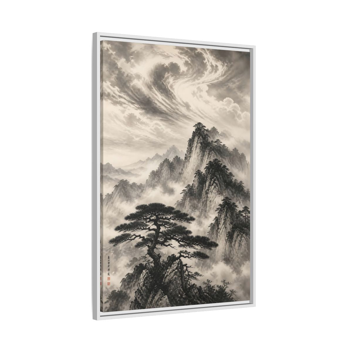 Side Mockup 9. Nature Mountains Monochrome Mountains shown as stretched canvas wall art