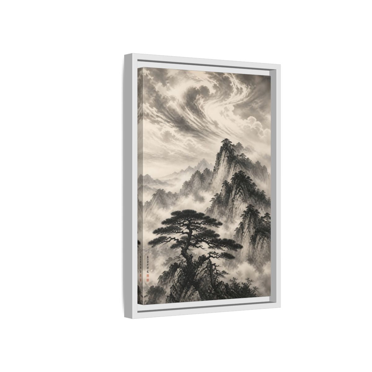 Side Mockup 4. Nature Mountains Monochrome Mountains shown as stretched canvas wall art