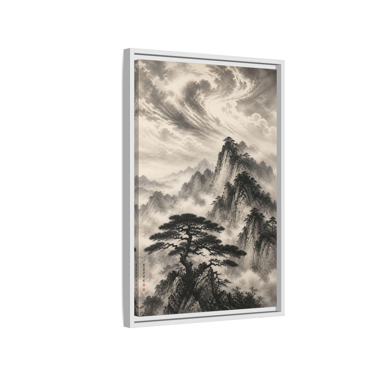 Side Mockup 1. Nature Mountains Monochrome Mountains shown as stretched canvas wall art