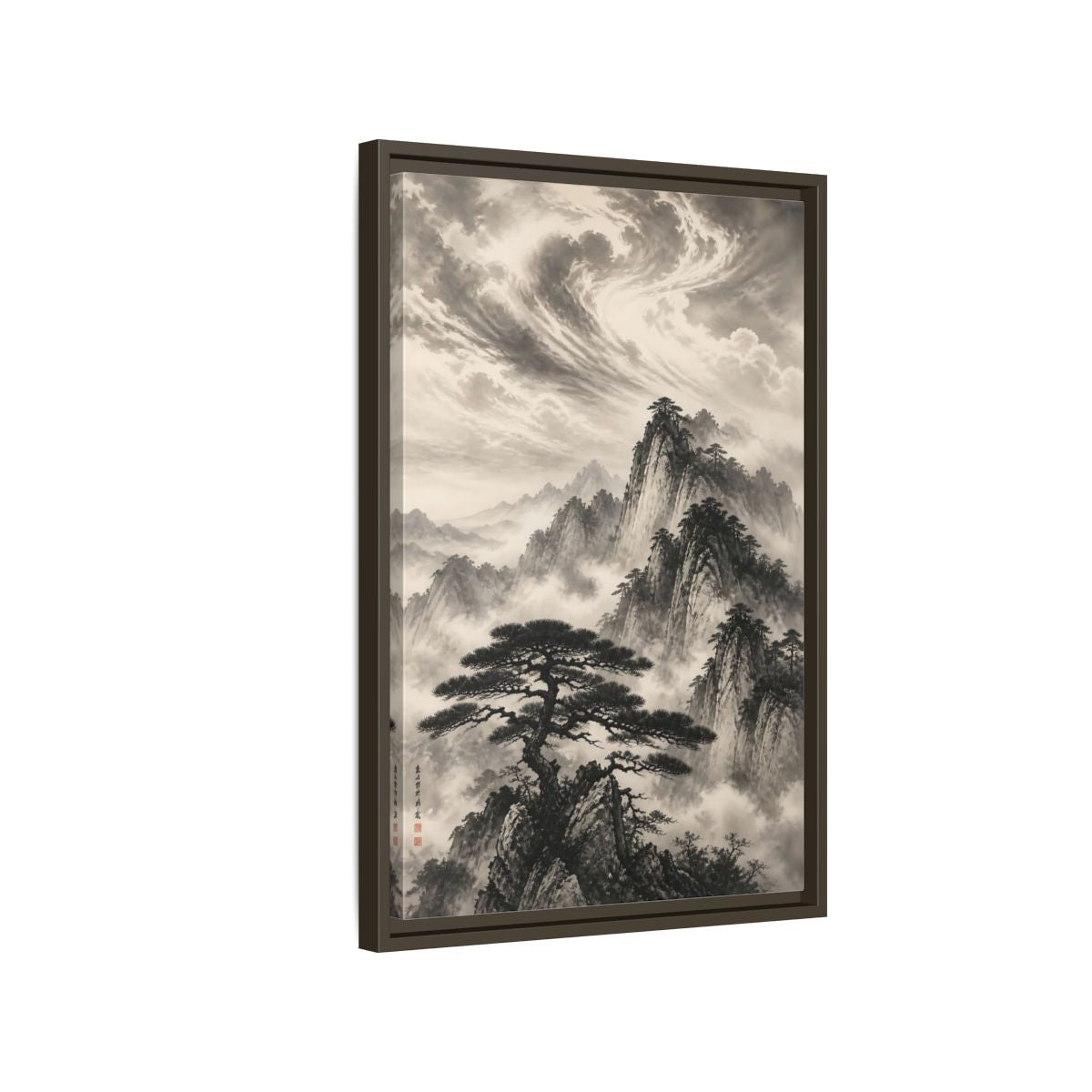 Side Mockup 2. Nature Mountains Monochrome Mountains shown as stretched canvas wall art