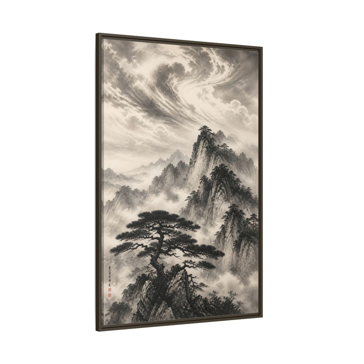 Side Mockup 8. Nature Mountains Monochrome Mountains shown as stretched canvas wall art