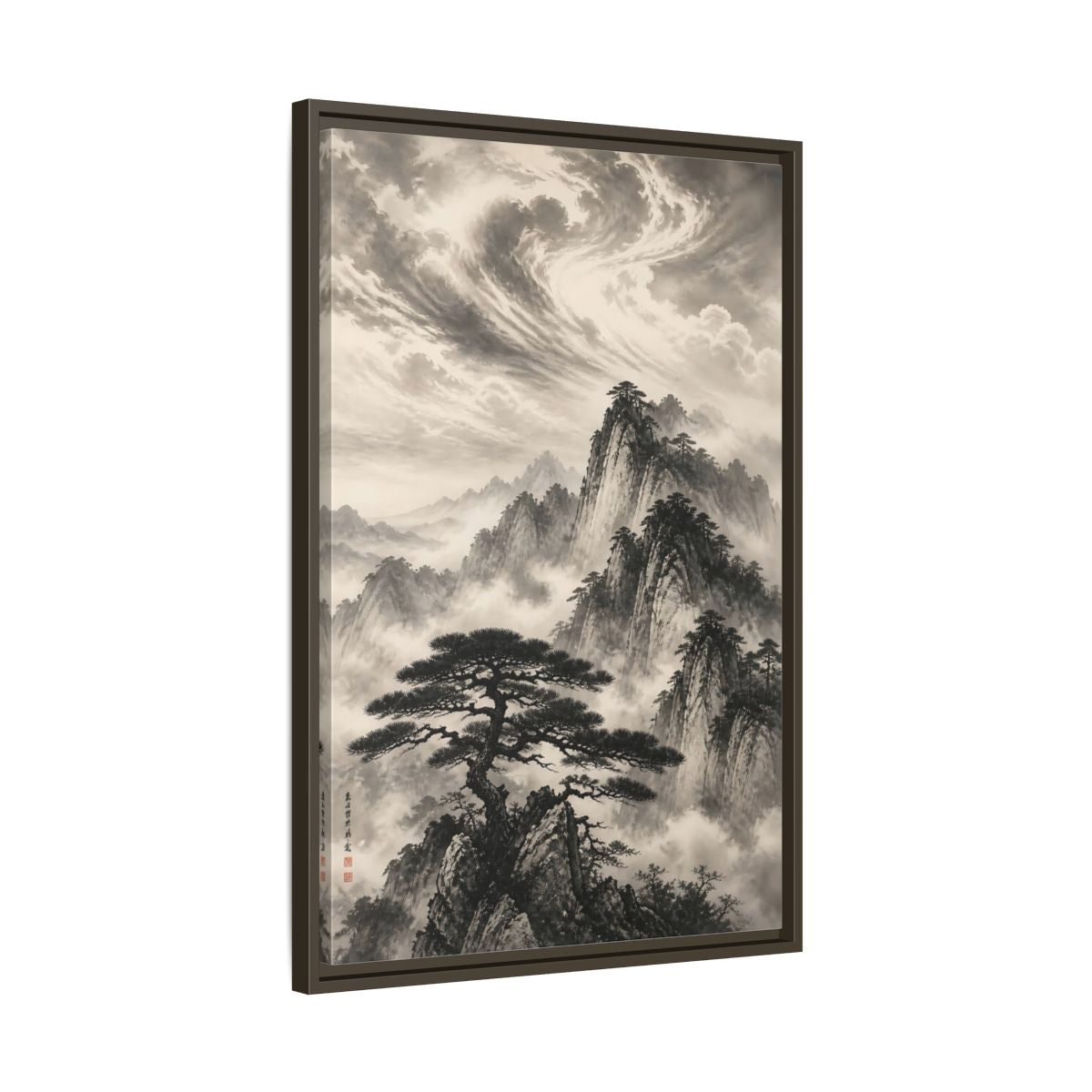 Side Mockup 11. Nature Mountains Monochrome Mountains shown as stretched canvas wall art