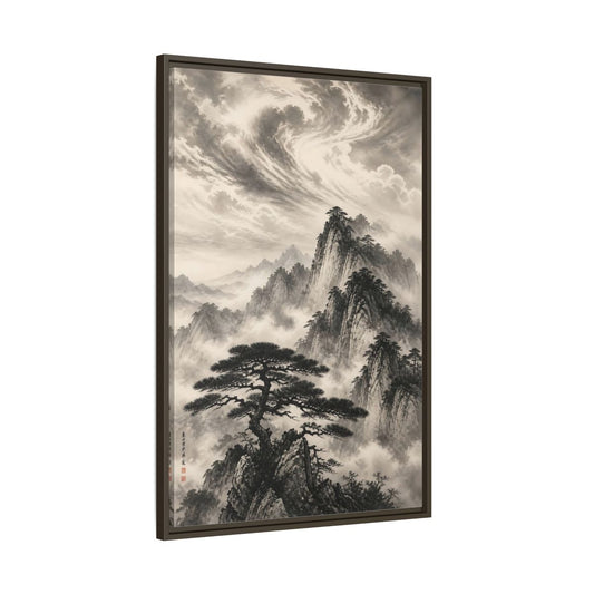 Main Mockup. Nature Mountains Monochrome Mountains shown as stretched canvas wall art