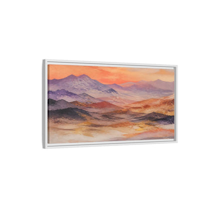 Side Mockup 1. Nature Mountains Orange Purple Gold shown as stretched canvas wall art
