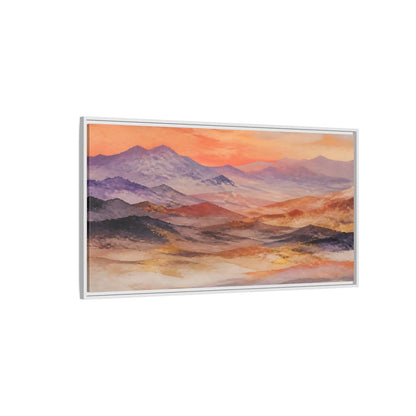 Side Mockup 3. Nature Mountains Orange Purple Gold shown as stretched canvas wall art