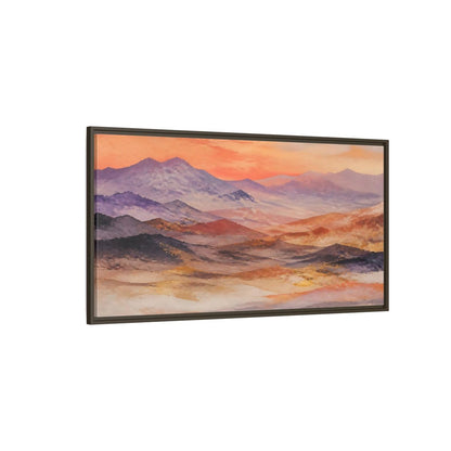 Side Mockup 4. Nature Mountains Orange Purple Gold shown as stretched canvas wall art