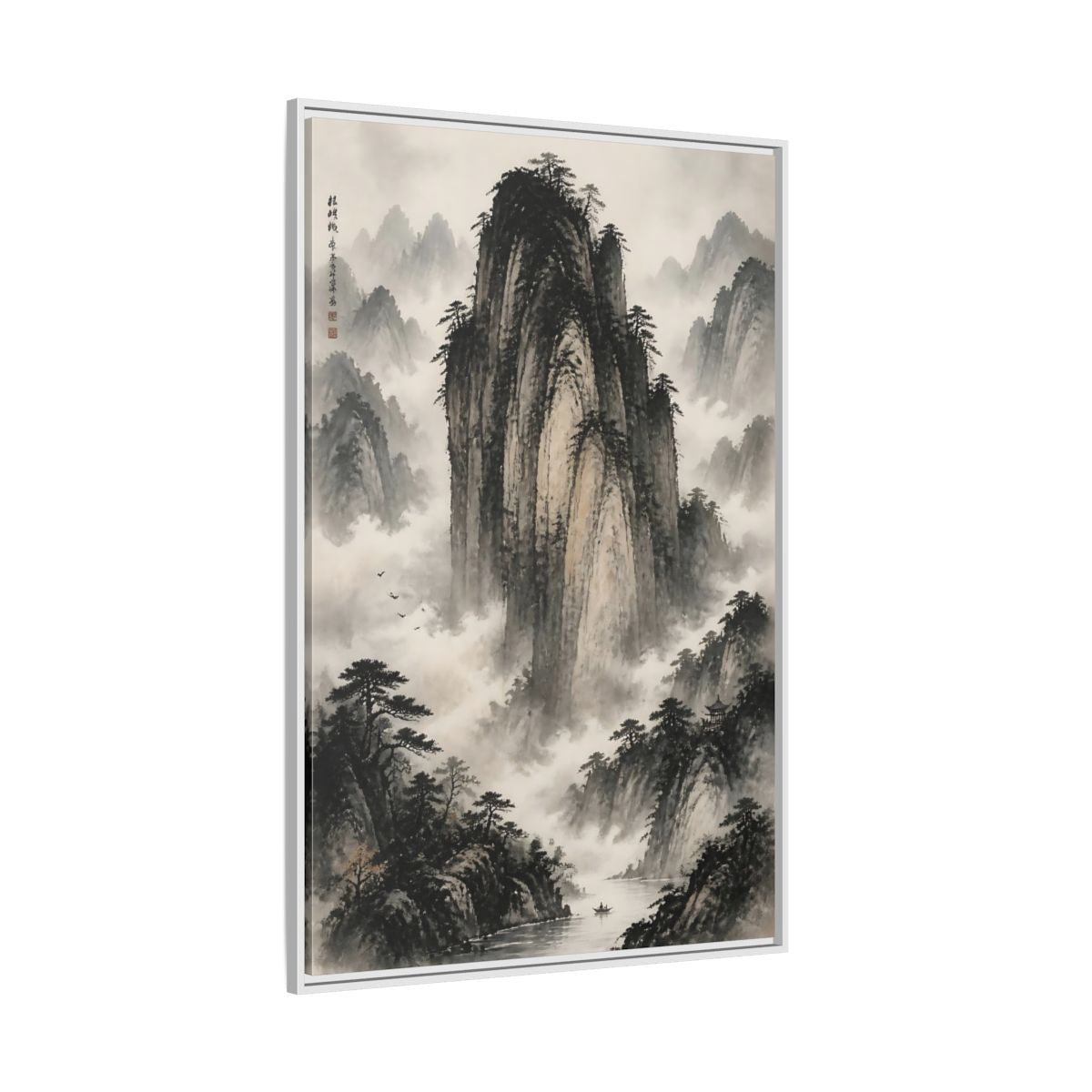 Side Mockup 7. Nature Mountainscape Black White Mountains shown as stretched canvas wall art