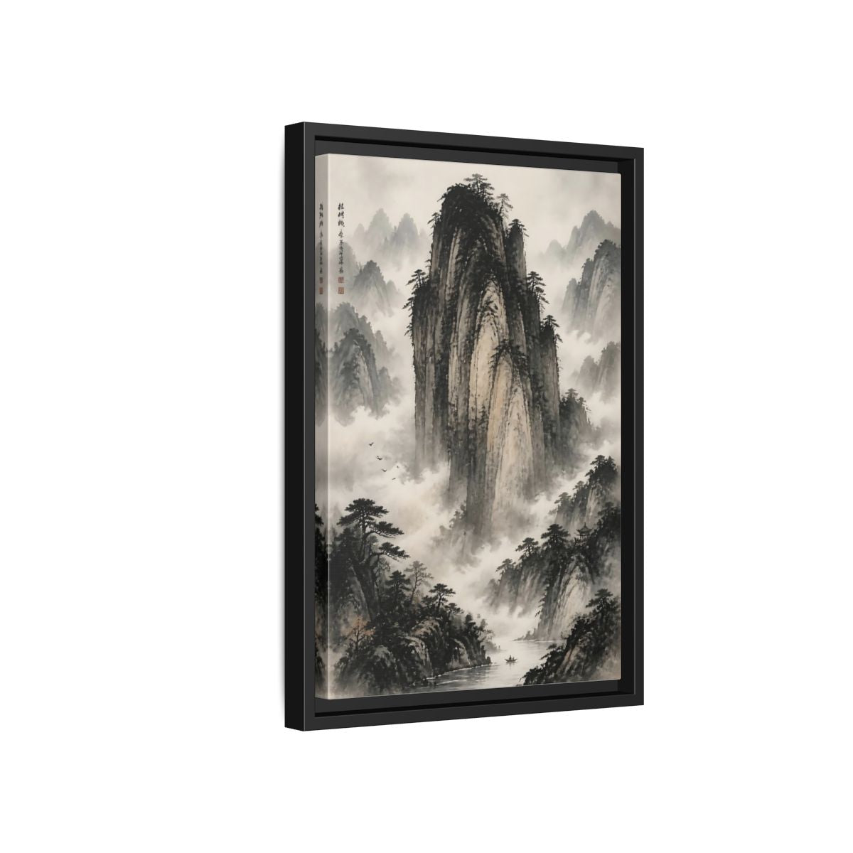 Side Mockup 6. Nature Mountainscape Black White Mountains shown as stretched canvas wall art