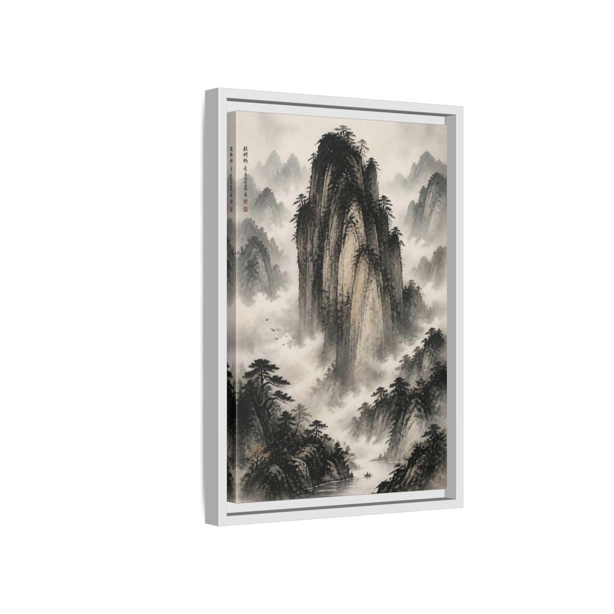 Side Mockup 4. Nature Mountainscape Black White Mountains shown as stretched canvas wall art