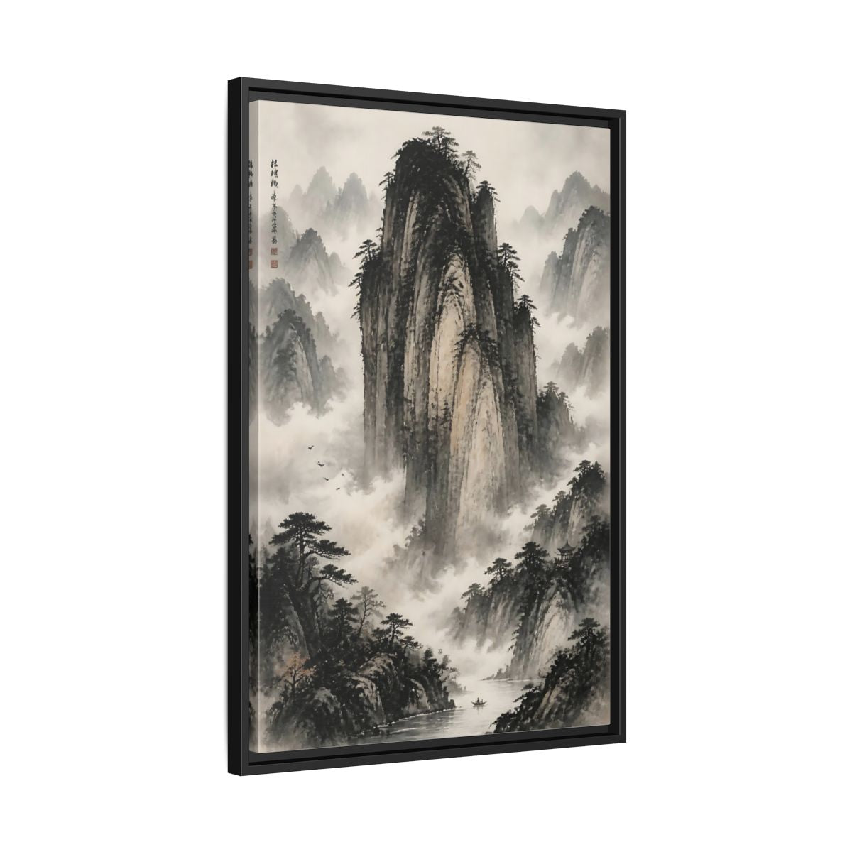 Side Mockup 14. Nature Mountainscape Black White Mountains shown as stretched canvas wall art