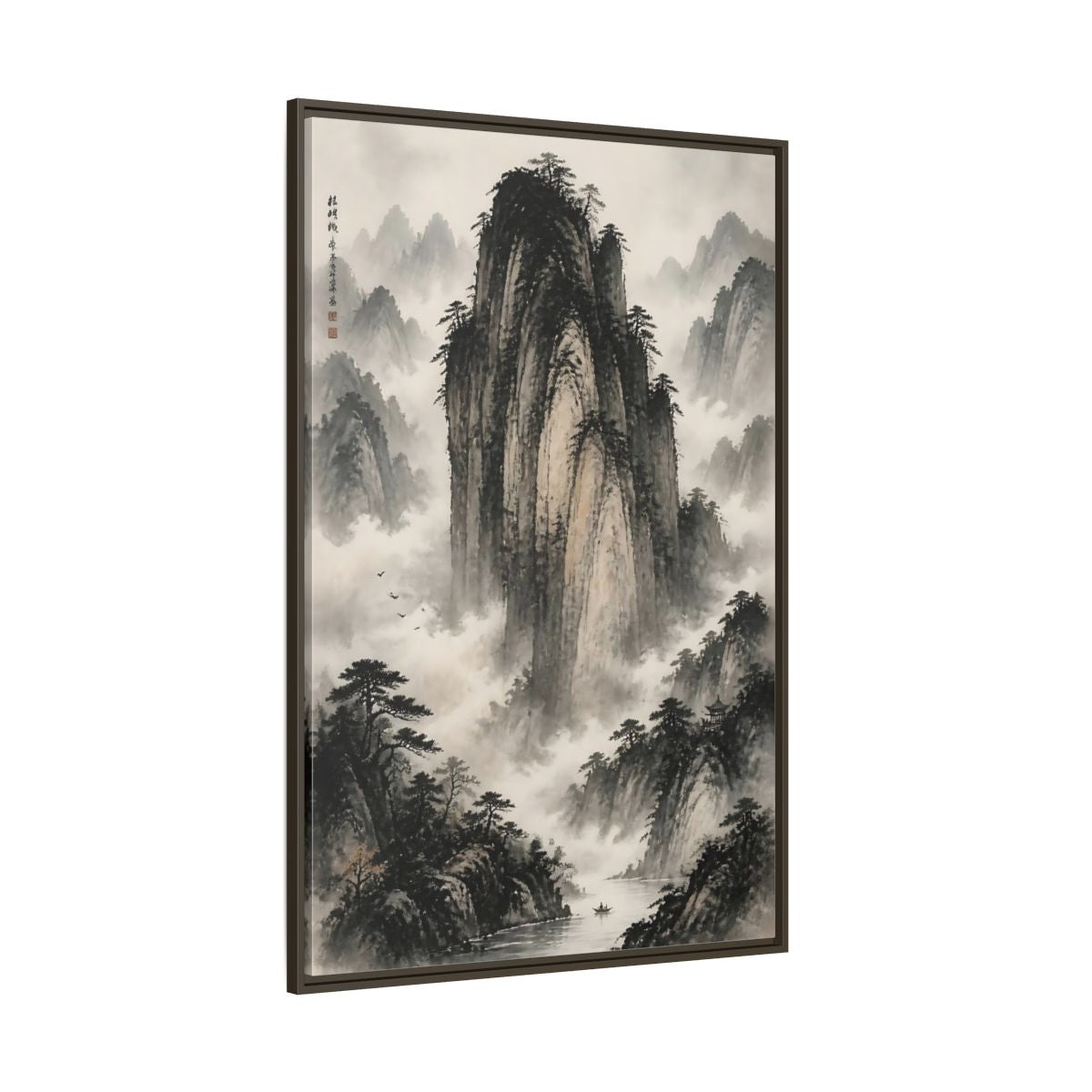 Side Mockup 8. Nature Mountainscape Black White Mountains shown as stretched canvas wall art