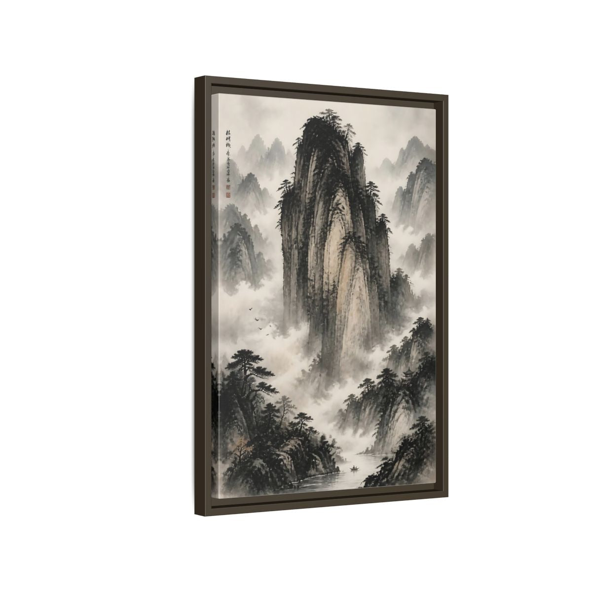 Side Mockup 2. Nature Mountainscape Black White Mountains shown as stretched canvas wall art