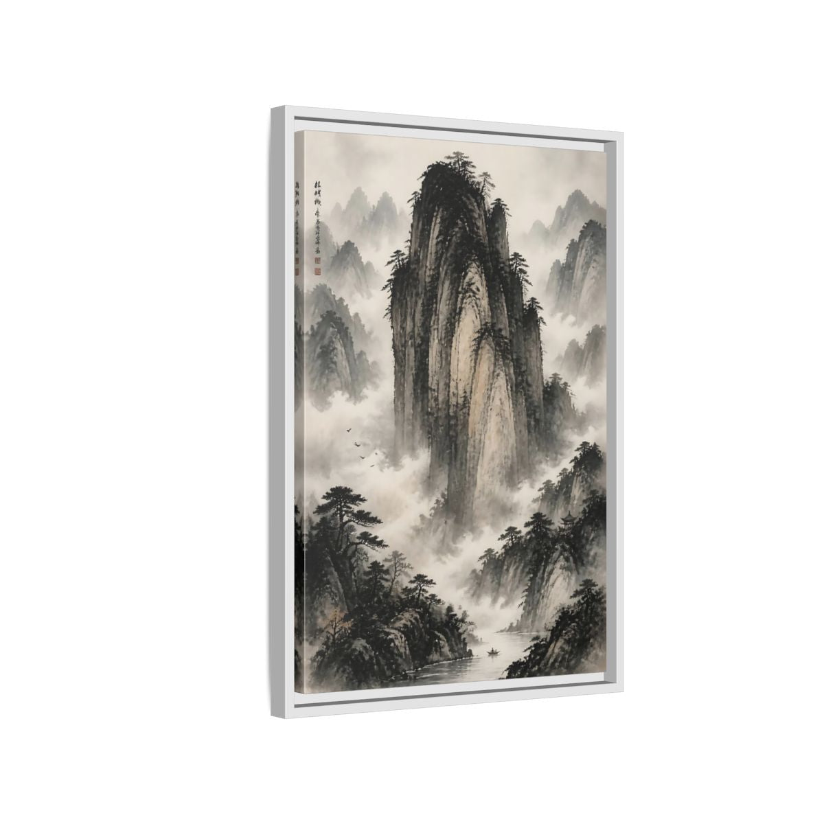 Side Mockup 1. Nature Mountainscape Black White Mountains shown as stretched canvas wall art