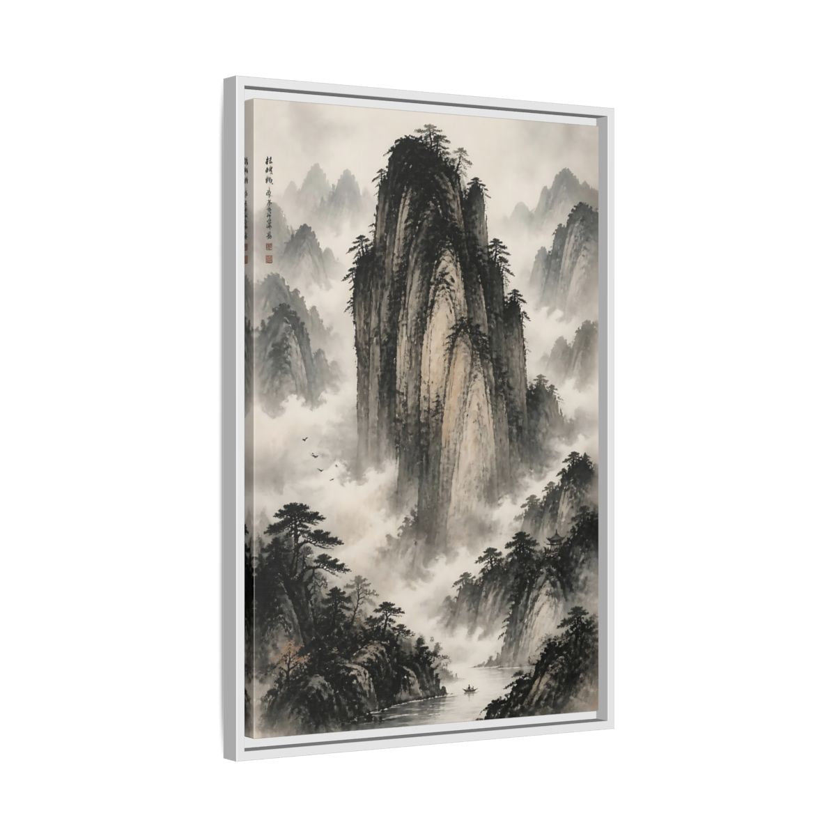 Side Mockup 10. Nature Mountainscape Black White Mountains shown as stretched canvas wall art