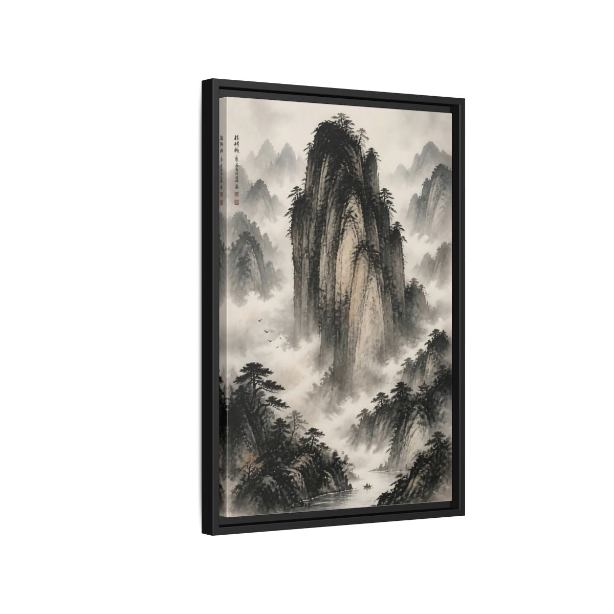 Side Mockup 3. Nature Mountainscape Black White Mountains shown as stretched canvas wall art