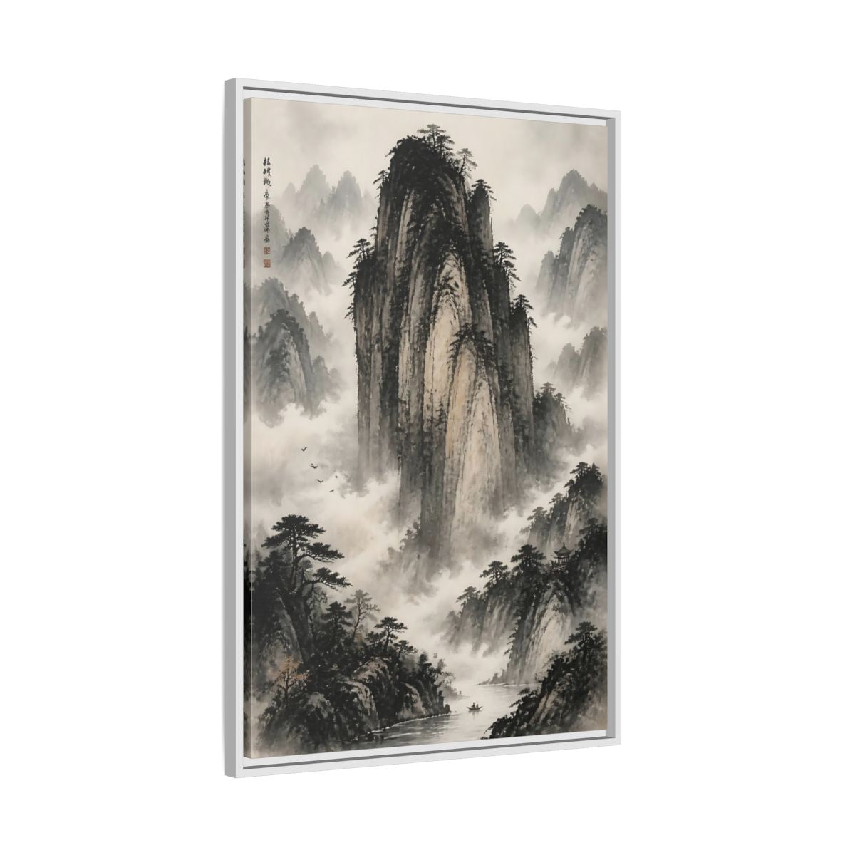 Side Mockup 9. Nature Mountainscape Black White Mountains shown as stretched canvas wall art