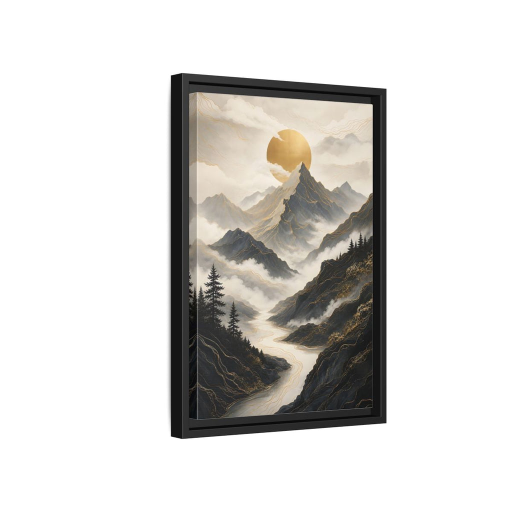 Side Mockup 6. Nature Mountainscape Golden Mountain River shown as stretched canvas wall art