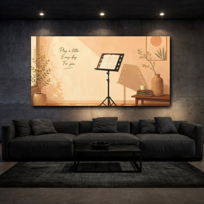 Mockup 3. Nature Music Practice Warm Aesthetic Room shown as canvas print