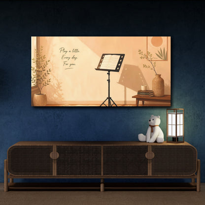 Mockup 4. Nature Music Practice Warm Aesthetic Room shown as canvas print