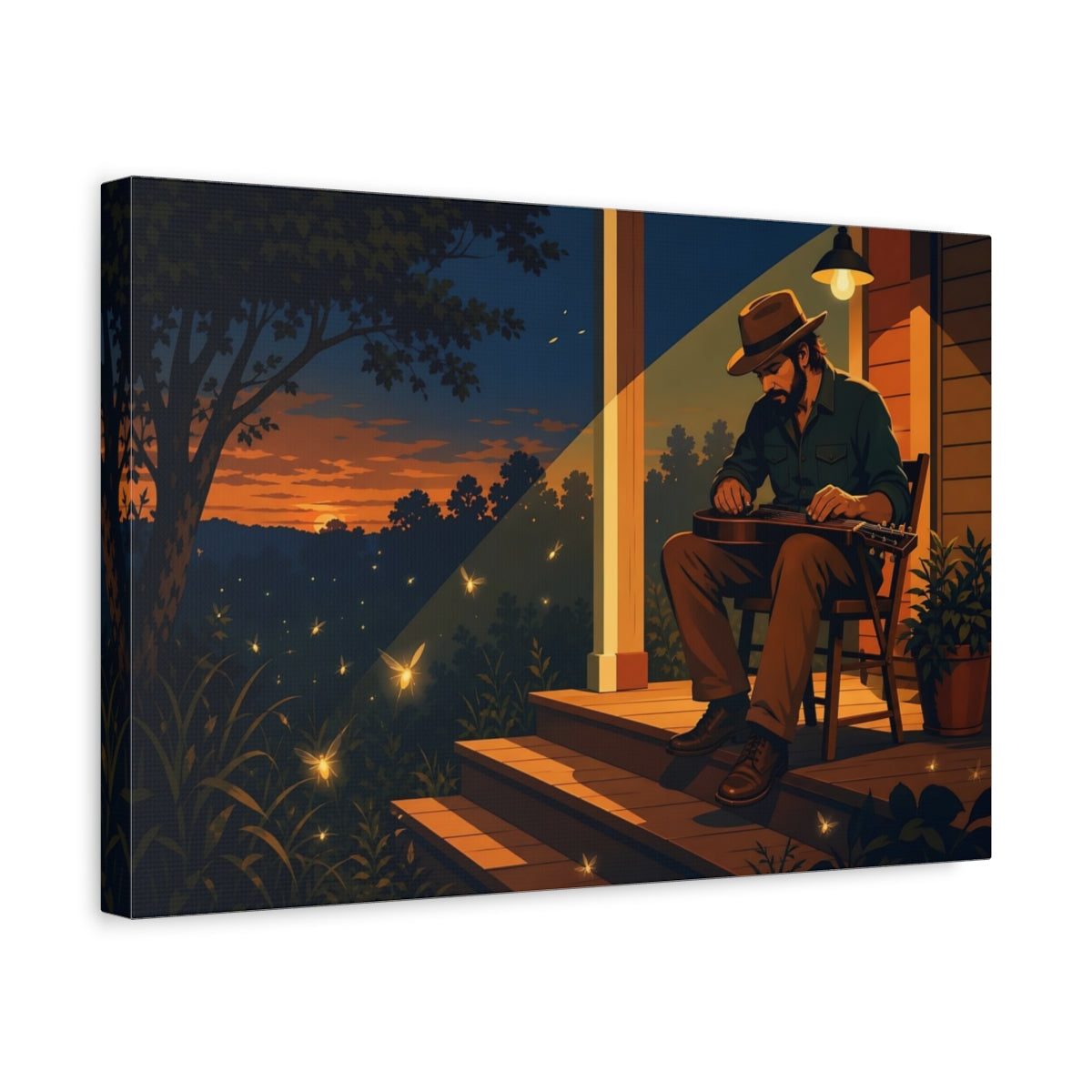 Side Mockup 4. Nature Musician Rustic Serenade shown as canvas print