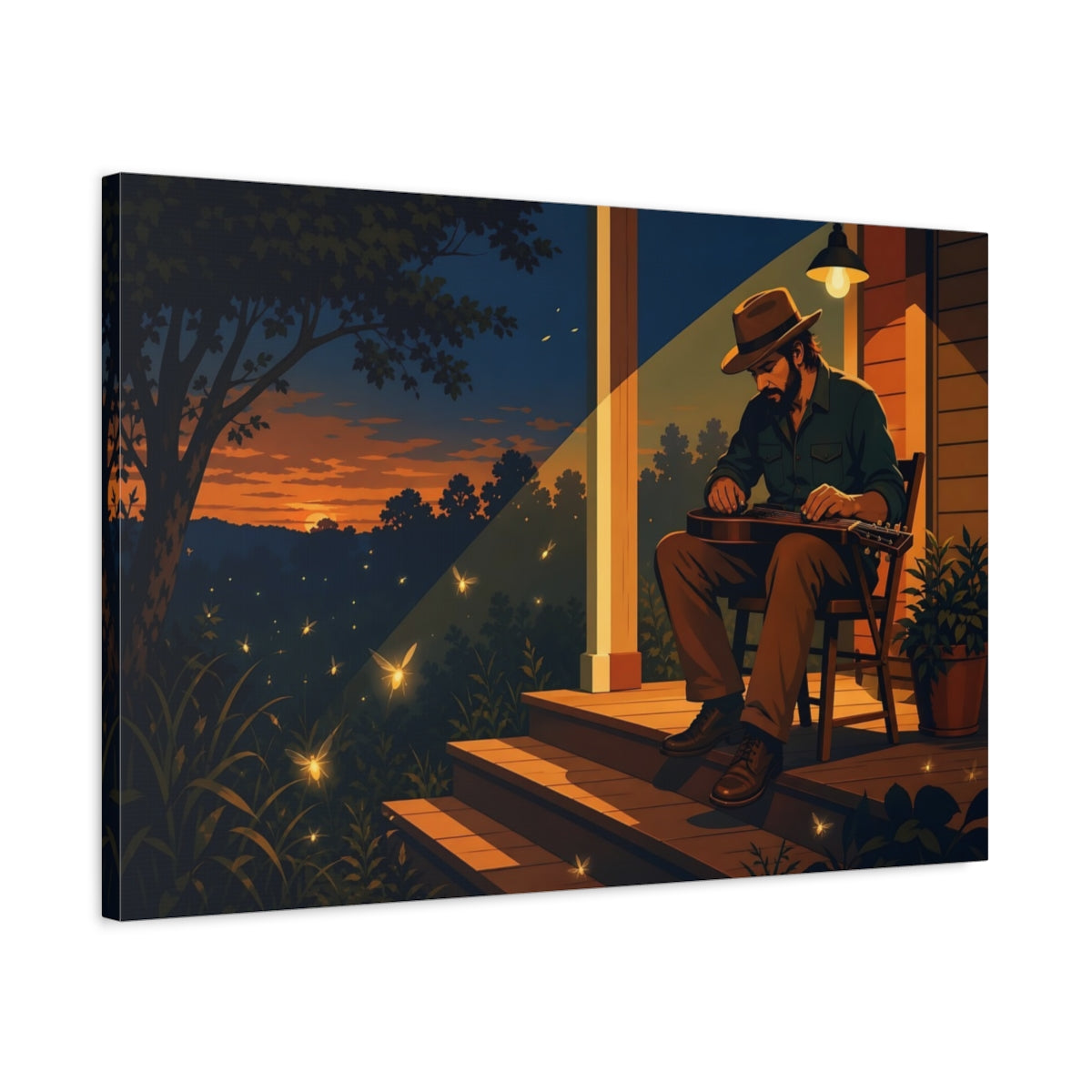 Side Mockup 2. Nature Musician Rustic Serenade shown as canvas print
