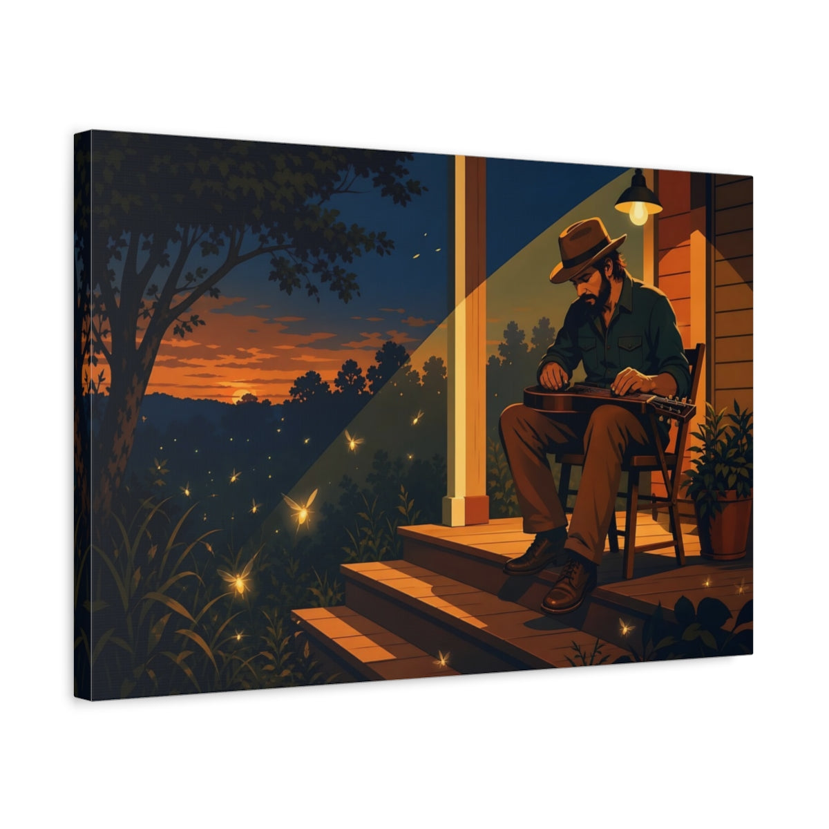 Side Mockup 3. Nature Musician Rustic Serenade shown as canvas print