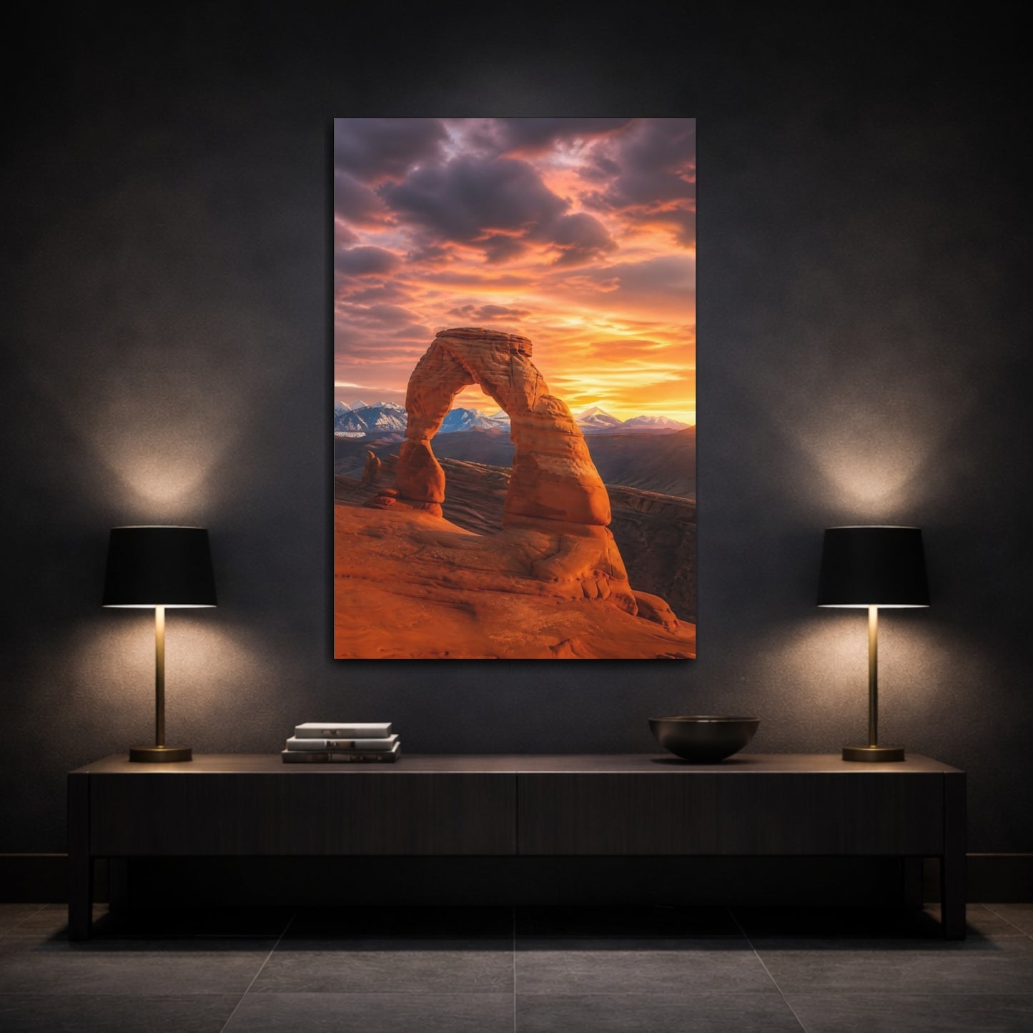Mockup 3. Nature Natural Arch Orange Sunset Arch shown as stretched canvas wall art