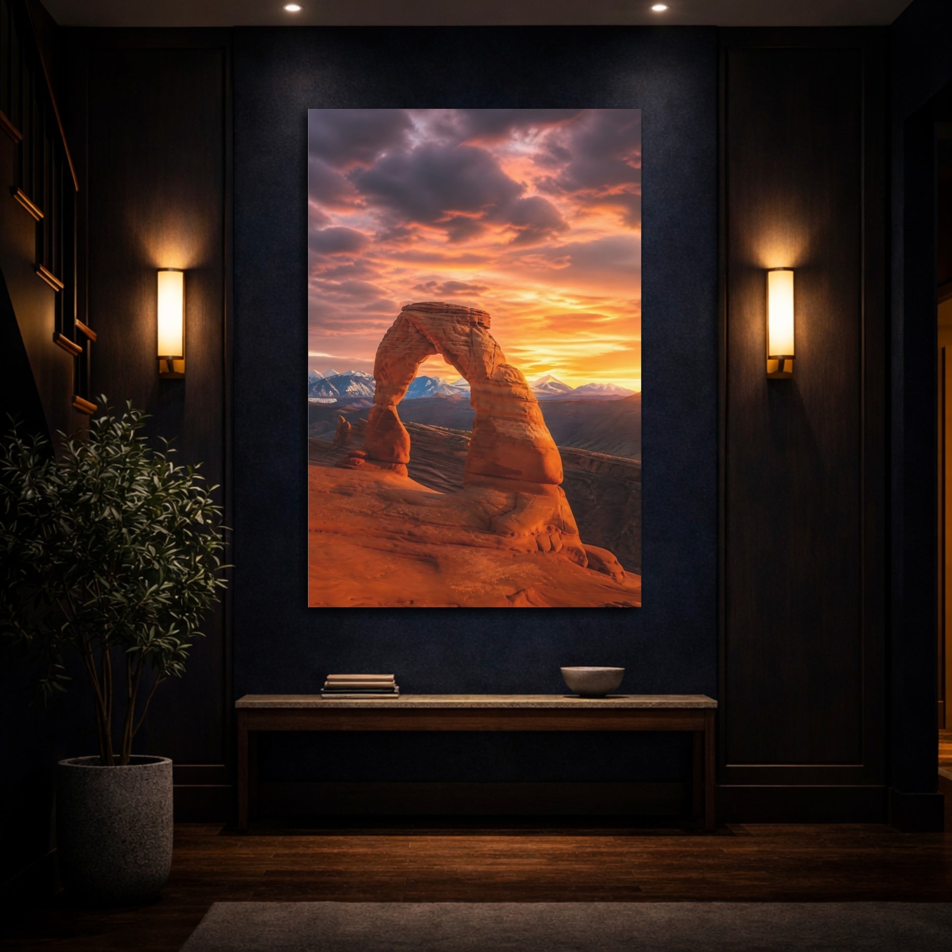 Mockup 4. Nature Natural Arch Orange Sunset Arch shown as stretched canvas wall art