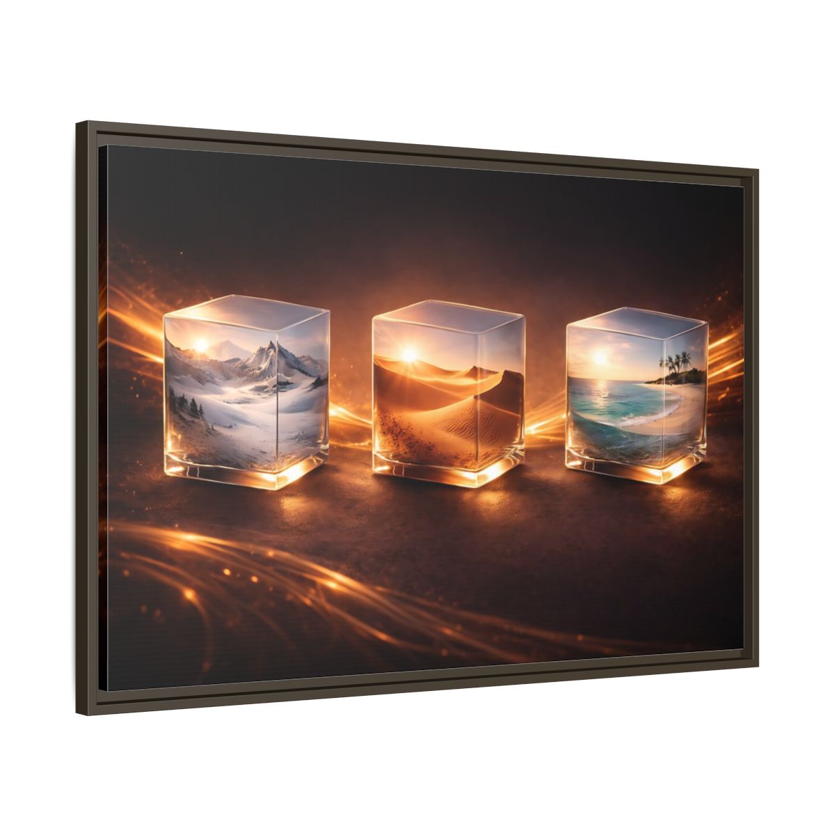 Main Mockup. Nature Nature Cubes Gold Nature Cubes shown as stretched canvas wall art