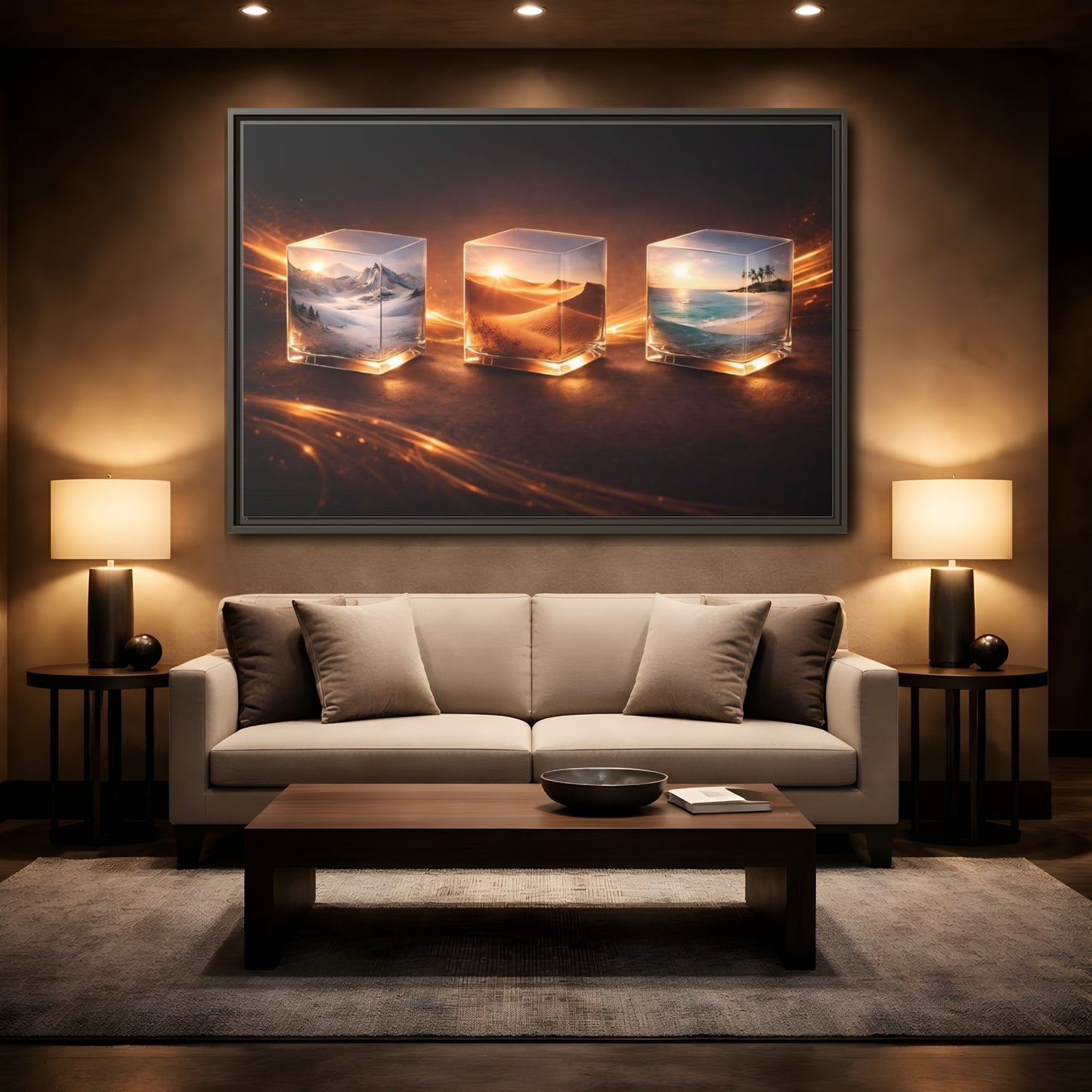 Mockup 2. Nature Nature Cubes Gold Nature Cubes shown as stretched canvas wall art