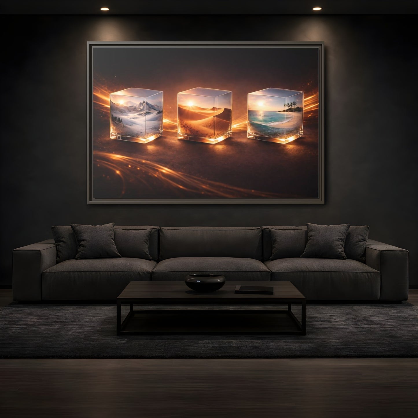Mockup 3. Nature Nature Cubes Gold Nature Cubes shown as stretched canvas wall art