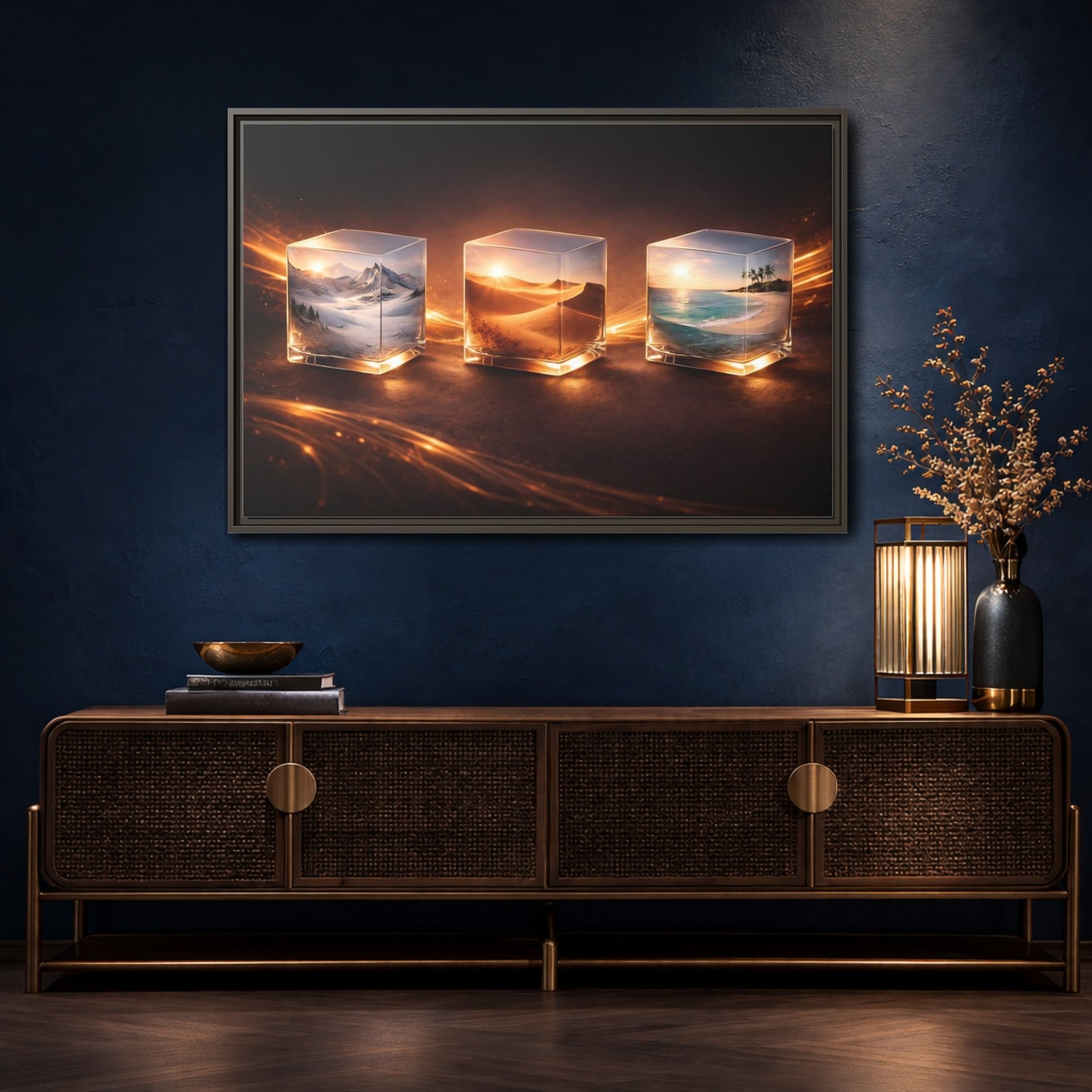 Mockup 4. Nature Nature Cubes Gold Nature Cubes shown as stretched canvas wall art