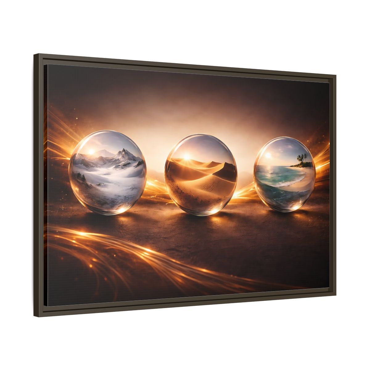 Main Mockup. Nature Nature Spheres Golden Glow Landscapes shown as stretched canvas wall art