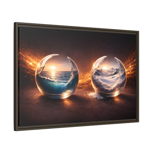 Main Mockup. Nature Nature Spheres Orange And Blue shown as stretched canvas wall art