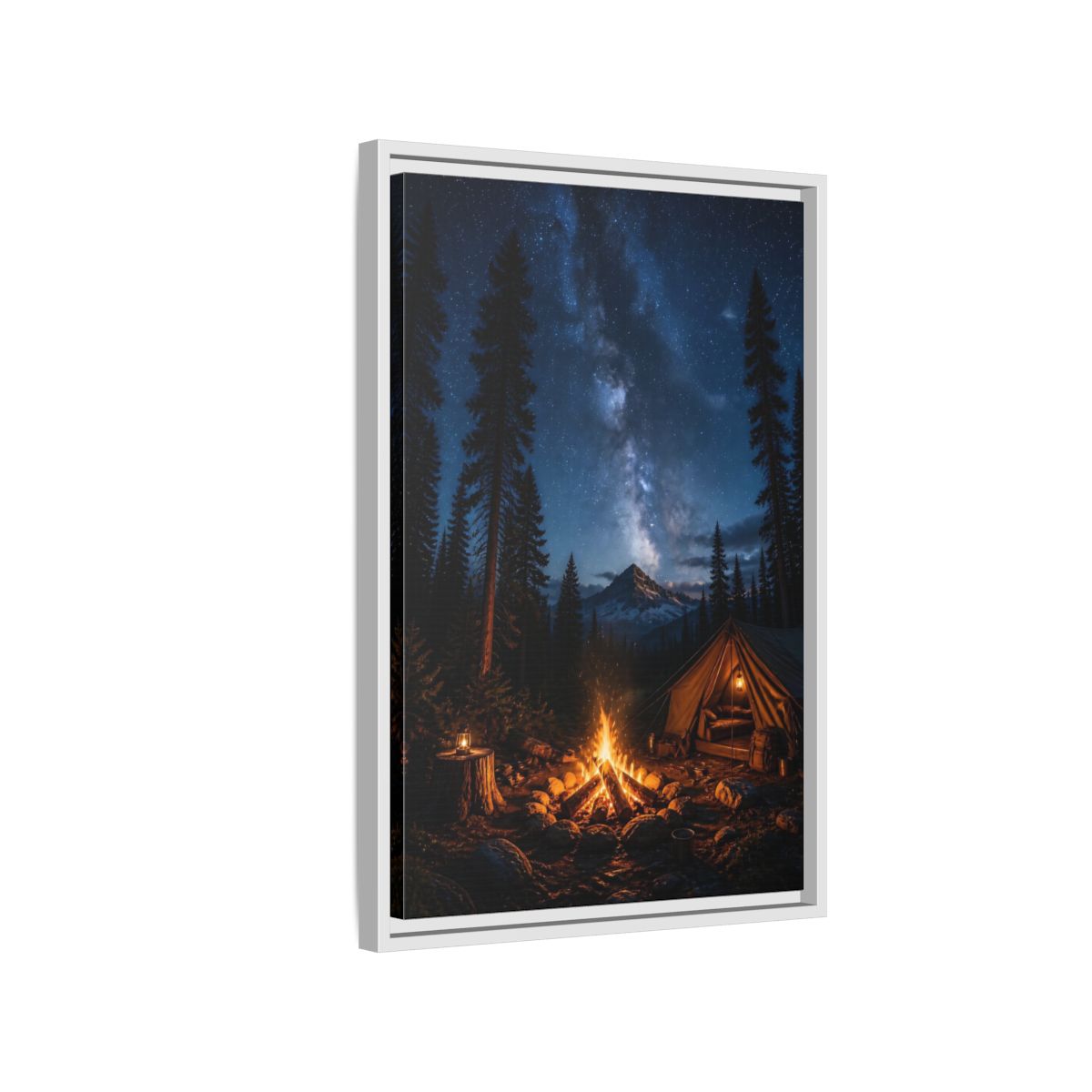 Nature Night Camping Framed Canvas Wall Art - Realistic Decor for Living Room, Above Console Table shown as canvas wall art