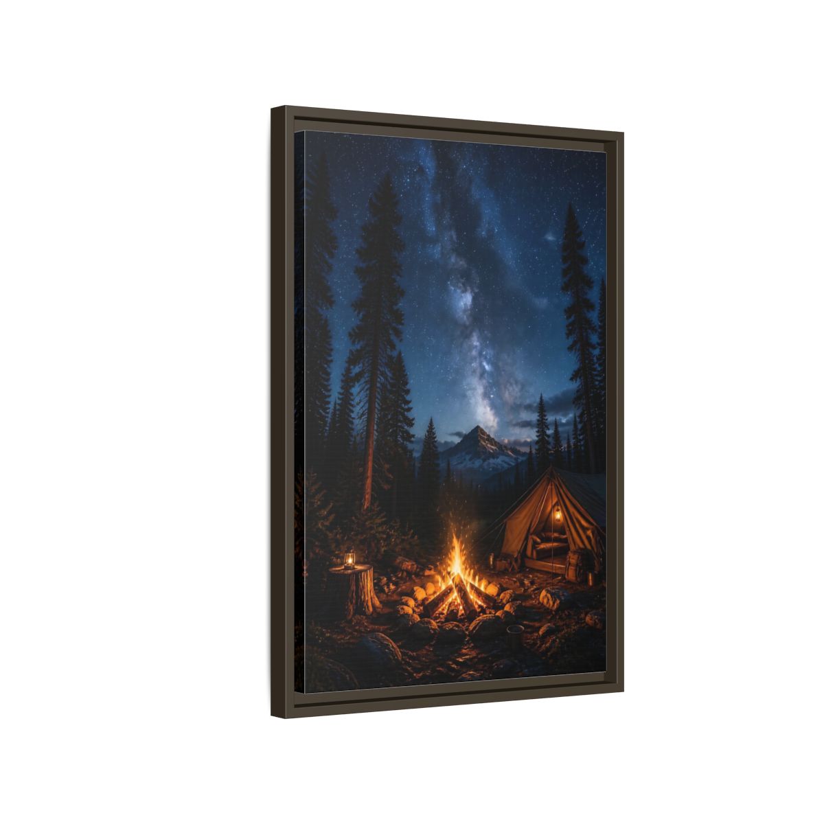 Nature Night Camping Framed Canvas Wall Art - Realistic Decor for Living Room, Above Console Table shown as canvas wall art