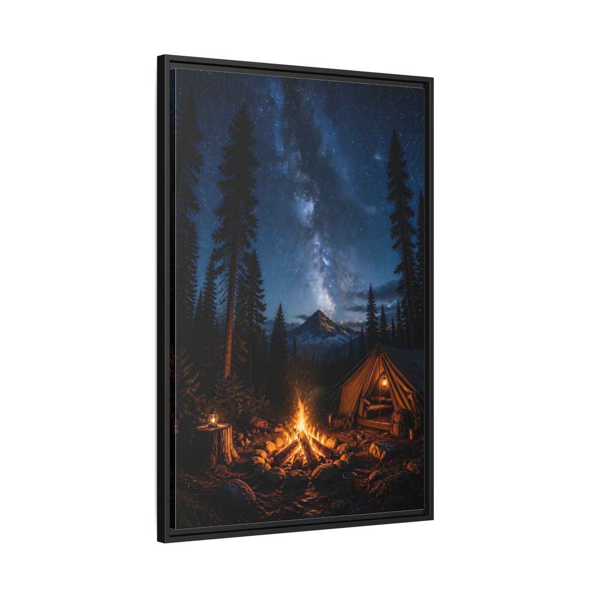 Nature Night Camping Framed Canvas Wall Art - Realistic Decor for Living Room, Above Console Table shown as canvas wall art