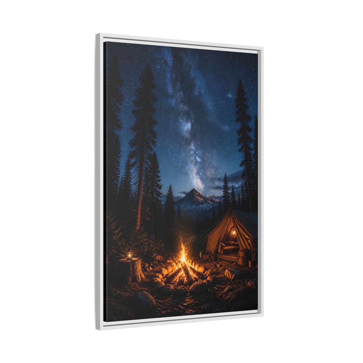 Nature Night Camping Framed Canvas Wall Art - Realistic Decor for Living Room, Above Console Table shown as canvas wall art