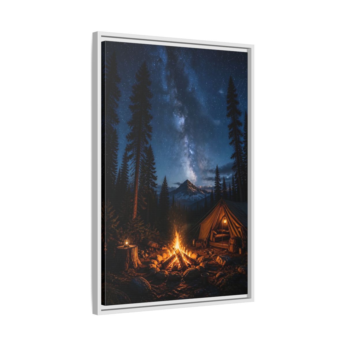 Nature Night Camping Framed Canvas Wall Art - Realistic Decor for Living Room, Above Console Table shown as canvas wall art