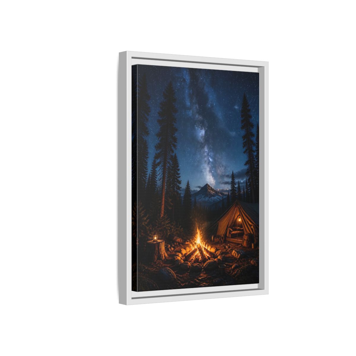 Nature Night Camping Framed Canvas Wall Art - Realistic Decor for Living Room, Above Console Table shown as canvas wall art