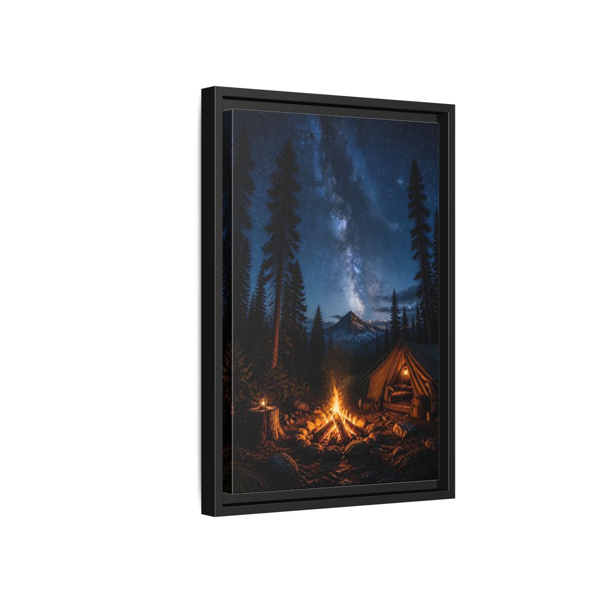 Nature Night Camping Framed Canvas Wall Art - Realistic Decor for Living Room, Above Console Table shown as canvas wall art
