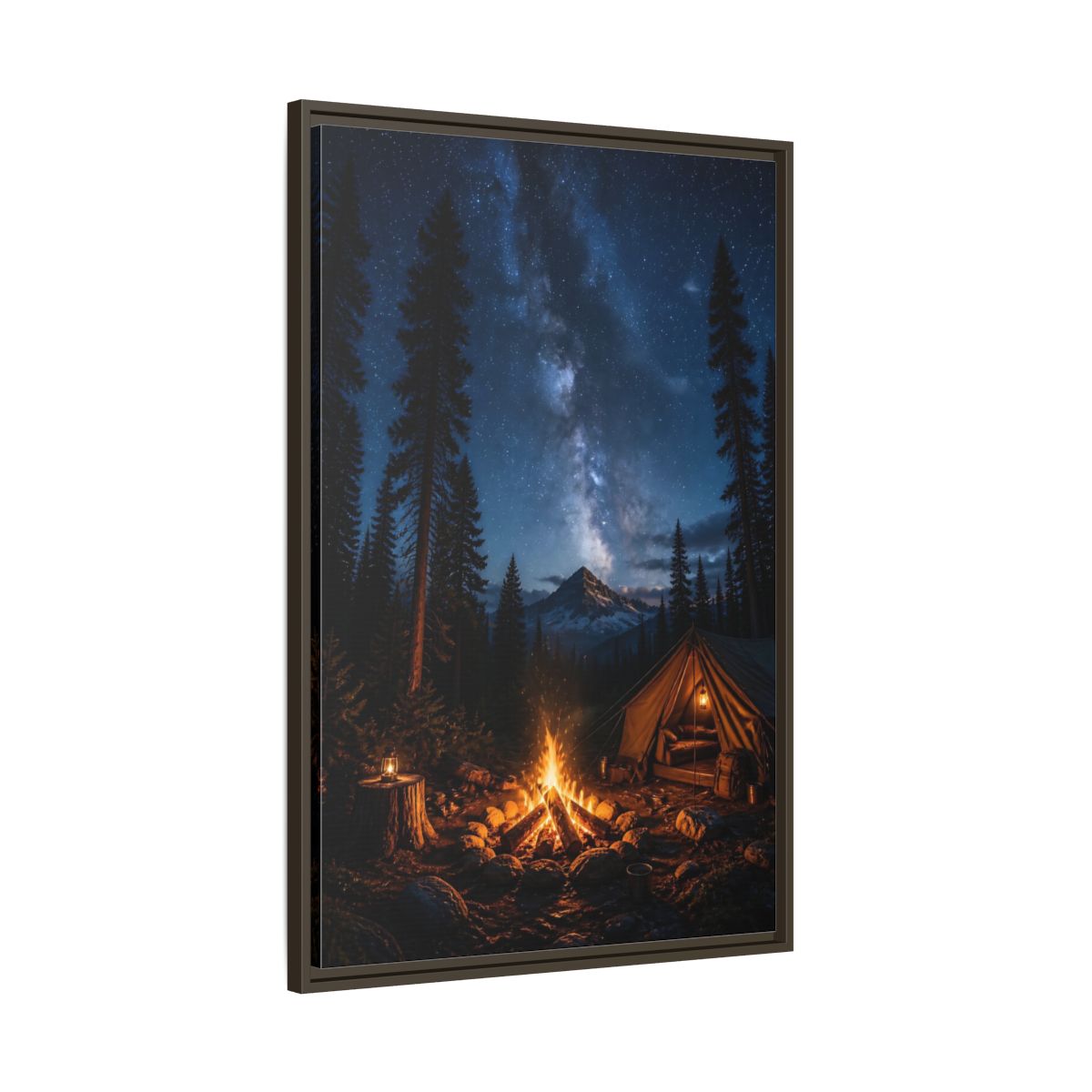 Nature Night Camping Framed Canvas Wall Art - Realistic Decor for Living Room, Above Console Table shown as canvas wall art