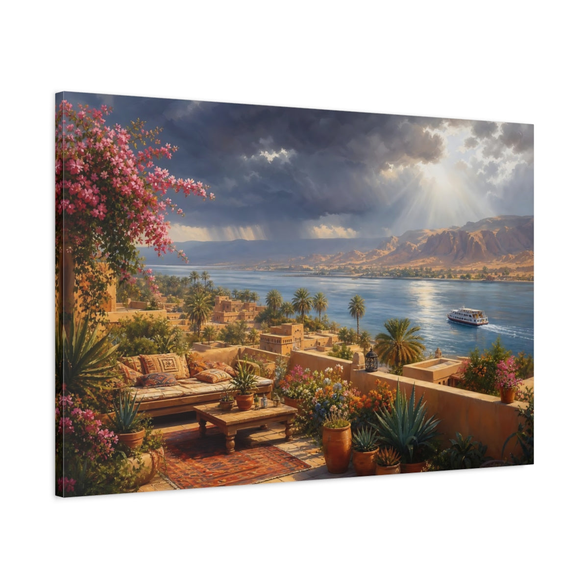 Main Mockup. Nature Nile Landscape Nile River View shown as stretched canvas wall art