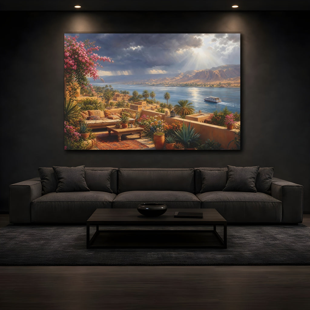 Mockup 3. Nature Nile Landscape Nile River View shown as stretched canvas wall art