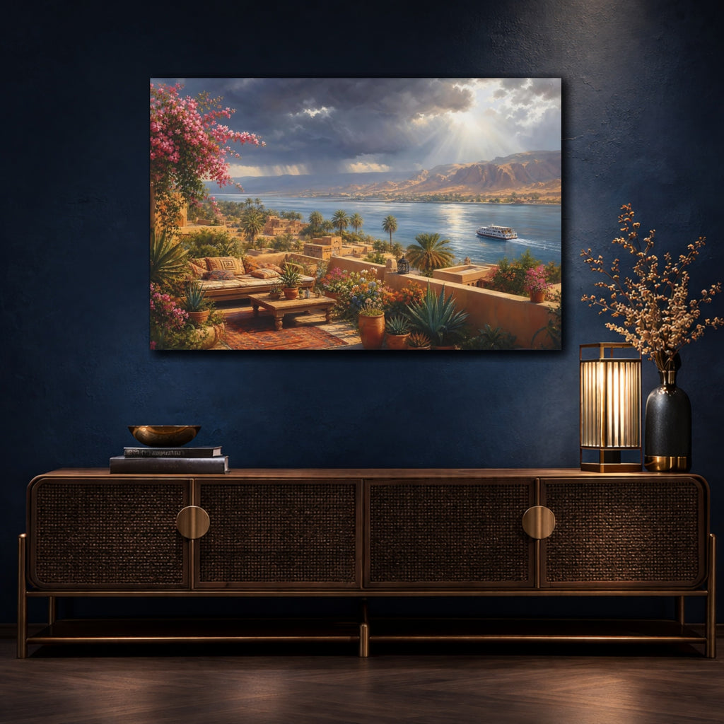 Mockup 4. Nature Nile Landscape Nile River View shown as stretched canvas wall art